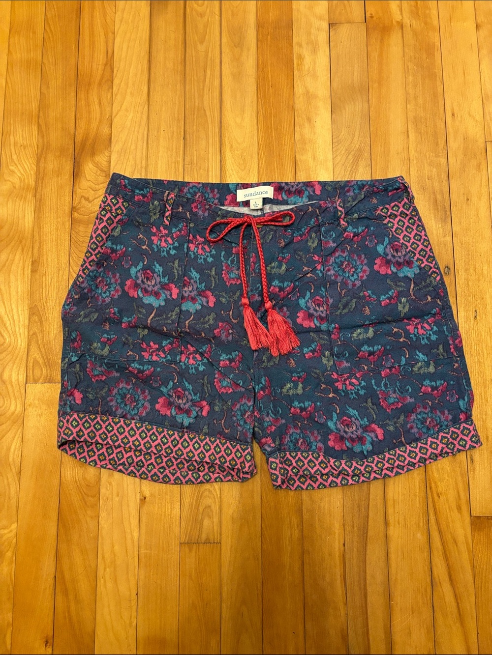 Sundance Navy Floral Jacquard Shorts with Pink Accents